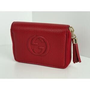 Gucci Interlocking GG Red Leather Soho Tassel Compact Wallet